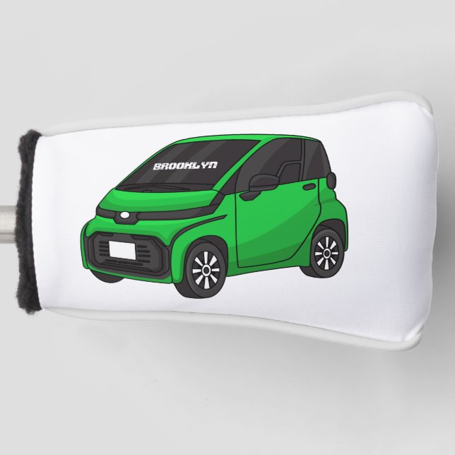 Cute green micro sized car golf head cover (Front)