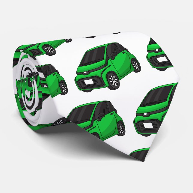 Cute green micro sized car  neck tie (Rolled)