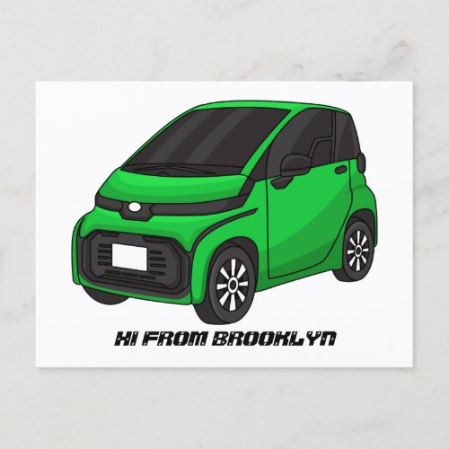 Cute green micro sized car postcard