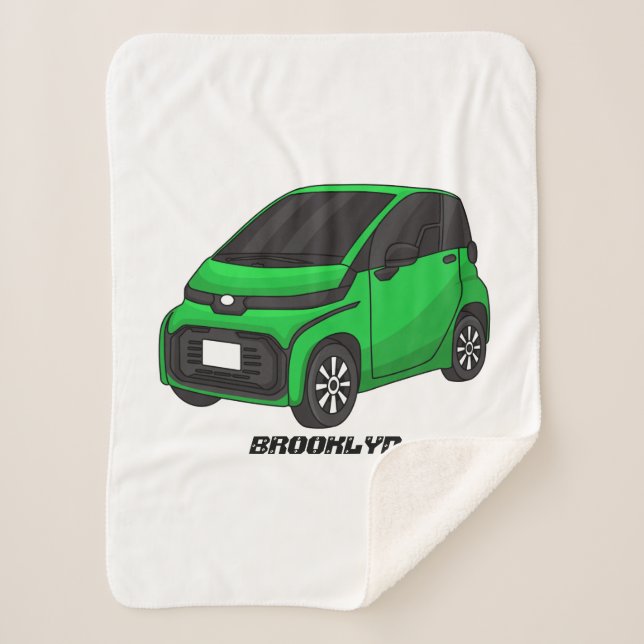 Cute green micro sized car  sherpa blanket (Front)