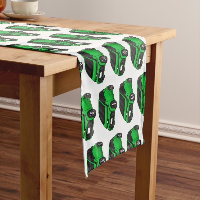Cute green micro sized car short table runner (In Situ)