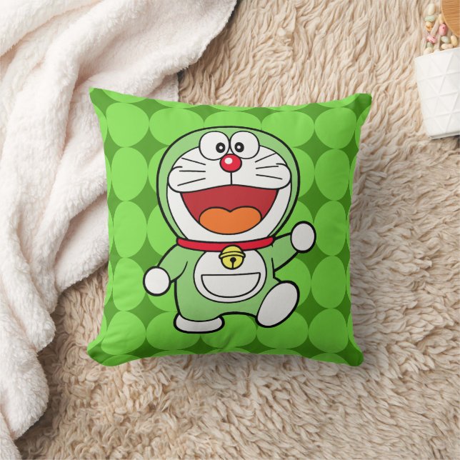Cute Green Mini Doraemon Anime Throw Pillow (Blanket)