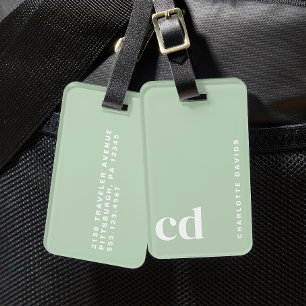 Cute Green Monogram Luggage Tag