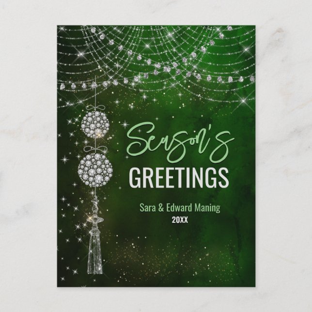 Cute green monogram ornaments Christmas new year Postcard (Front)