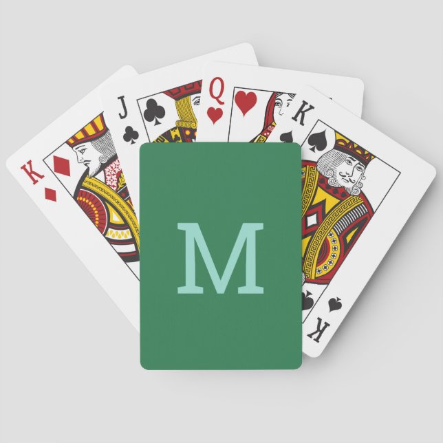 Cute Green Monogrammed Initial Playing Cards (Back)