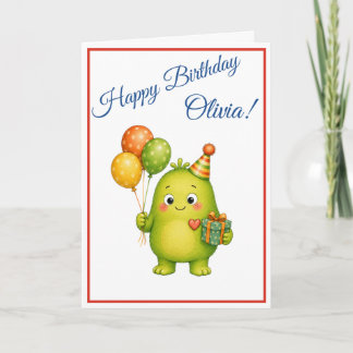 Cute Green Monster Birthday Card