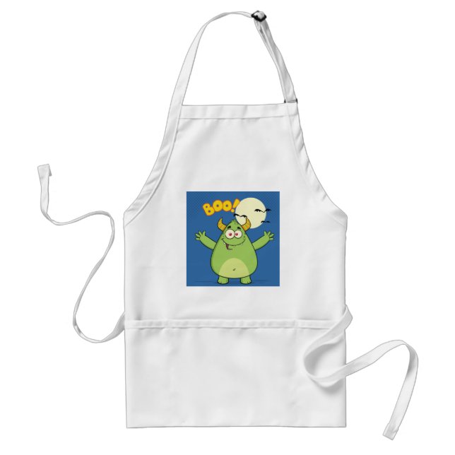 Cute Green Monster Halloween Boo Adult Apron (Front)