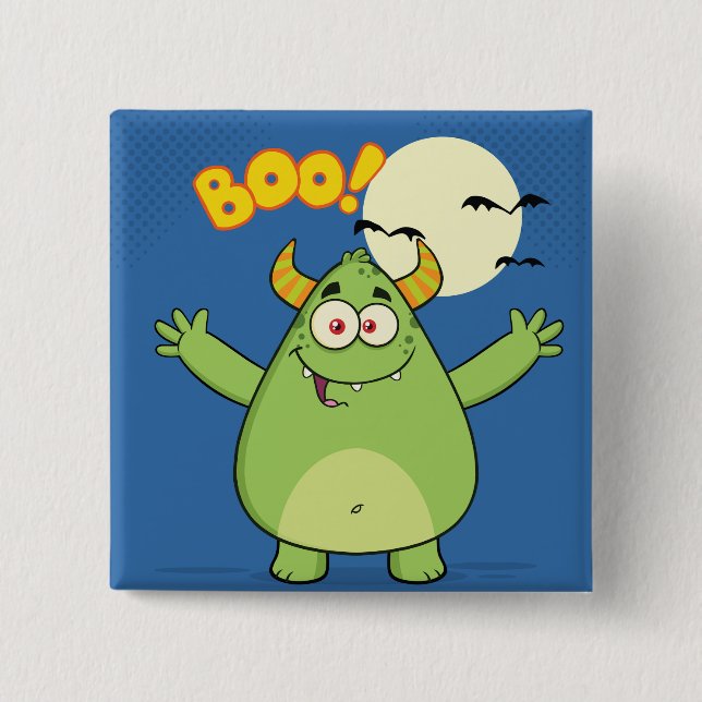 Cute Green Monster Halloween Boo Button (Front)