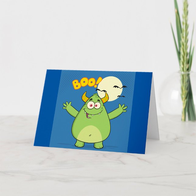 Cute Green Monster Halloween Boo Card (Creator Uploaded)