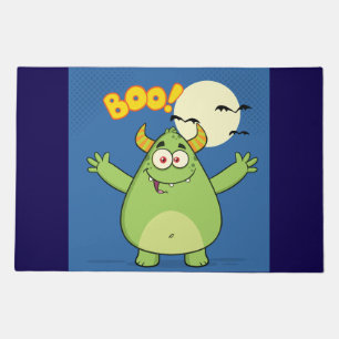 Cute Green Monster Halloween Boo Doormat