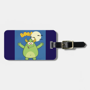 Cute Green Monster Halloween Boo Luggage Tag