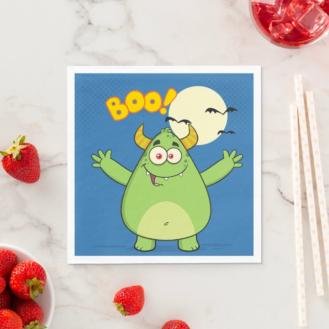 Cute Green Monster Halloween Boo Napkins (Creator Uploaded)