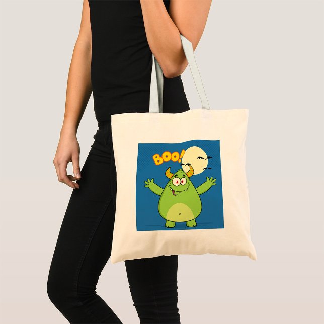 Cute Green Monster Halloween Boo Tote Bag (Creator Uploaded)