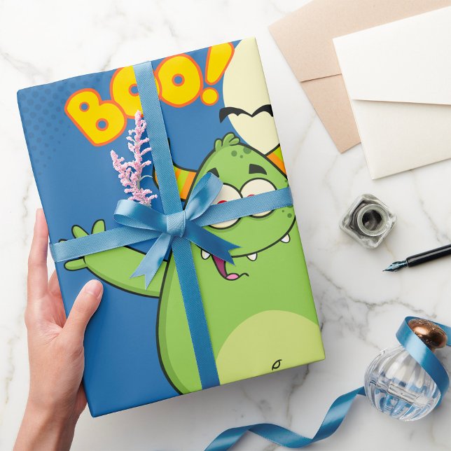 Cute Green Monster Halloween Boo Wrapping Paper (Creator Uploaded)