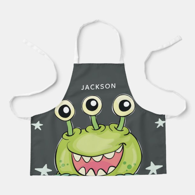 Cute Green Monster Personalized Apron (Front)