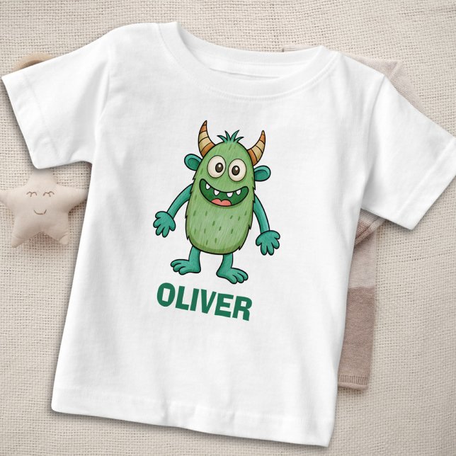 Cute Green Monster Personalized Baby T-Shirt (Creator Uploaded)