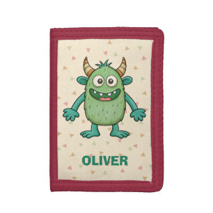 Cute Green Monster Personalized Tri-fold Wallet