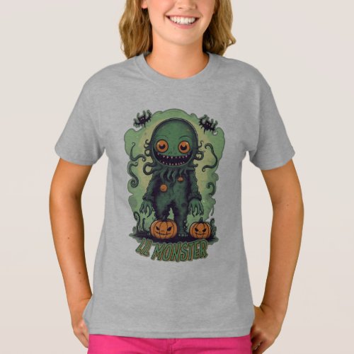 Cute Green Monster wTentacles Vintage Halloween T_Shirt