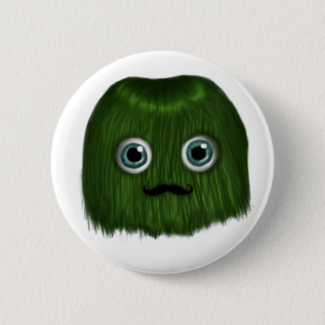 Cute Green Mustache Monster Badge/Button Button (Front)