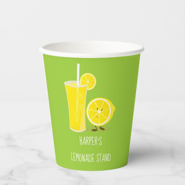 Cute Green Name Lemonade Stand Paper Cups (Front)