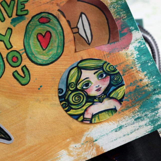 Cute Green Nature Pixie                            Classic Round Sticker (Creator Uploaded)