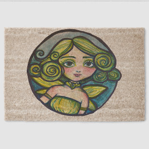 Cute Green Nature Pixie Fiber Doormat