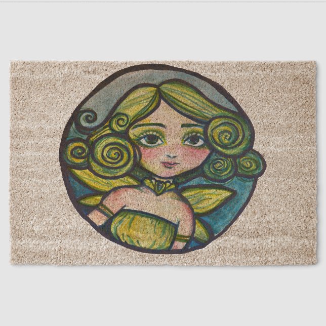 Cute Green Nature Pixie                            Fiber Doormat (Front)