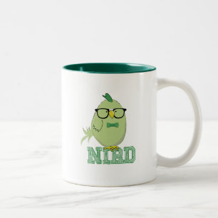 Cute Green Nerd Bird with Glasses Two-Tone Coffee Mug