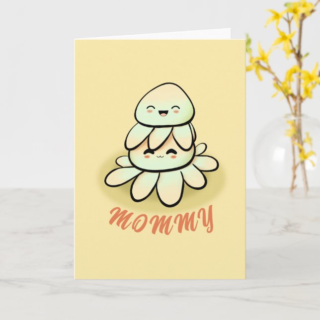 cute green octopus mother Card (Yellow Flower)
