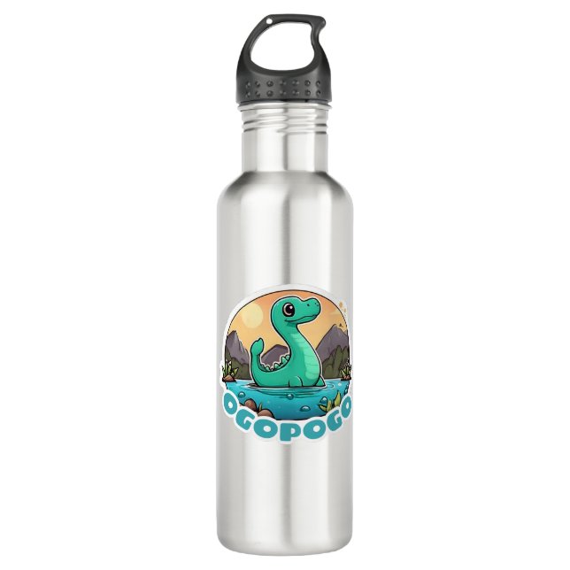 Cute Green Ogopogo the Okanagan Lake Monster Stainless Steel Water Bottle (Front)