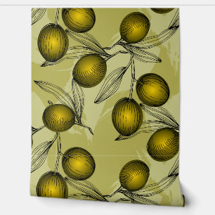 Cute Green Olives Botanical Garden Pattern Wallpaper