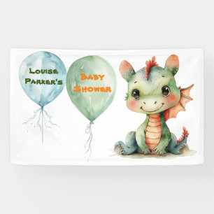 Cute Green Orange Dragon Boy Baby Shower Banner