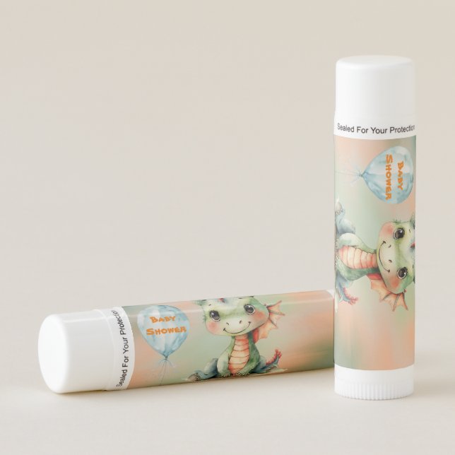 Cute Green Orange Dragon Boy Baby Shower Lip Balm (Front)