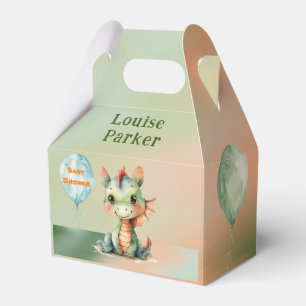 Cute Green Orange Dragon Boy Baby Shower Thank You Favor Boxes