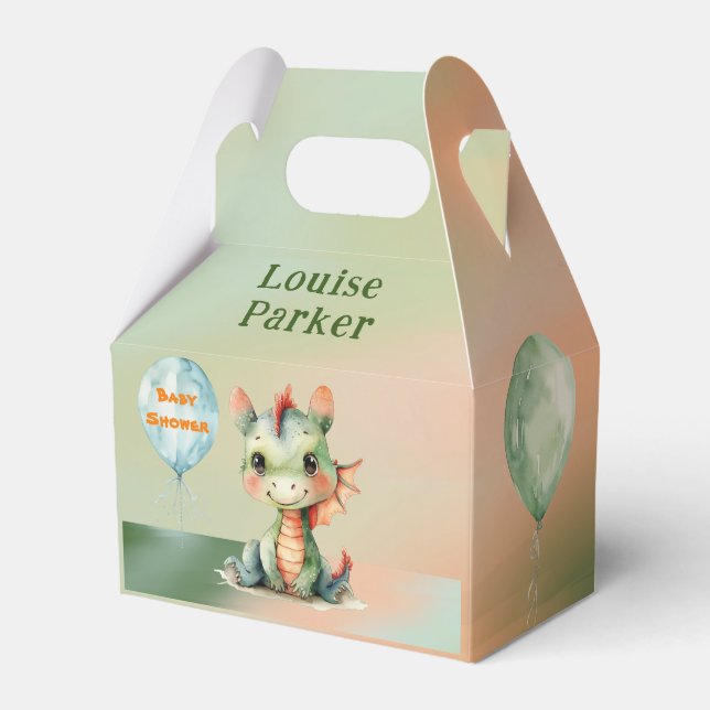 Cute Green Orange Dragon Boy Baby Shower Thank You Favor Boxes (Front Side)
