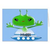 Cute Green Outer Space Alien Hugs with Spaceship (Front Horizontal)