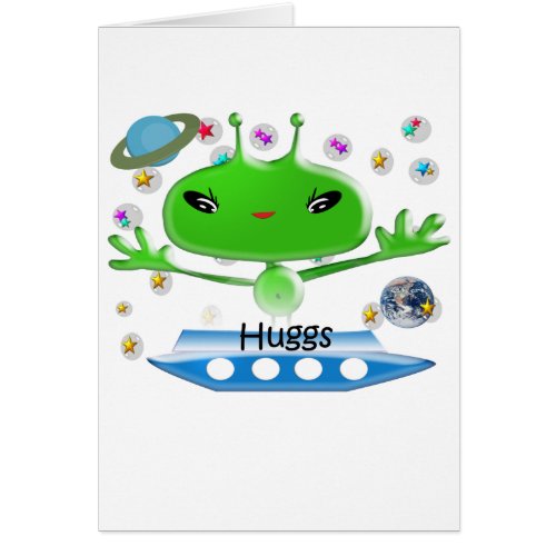 Cute Green Outer Space Aliens with Space Ship
