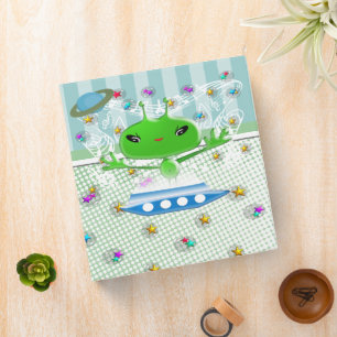 Cute Green Outer Space Aliens with Space Ship Binder