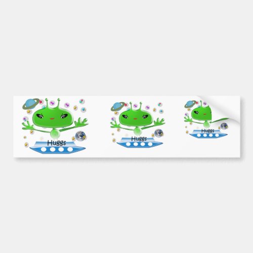 Cute Green Outer Space Aliens with Space Ship Bumper Sticker