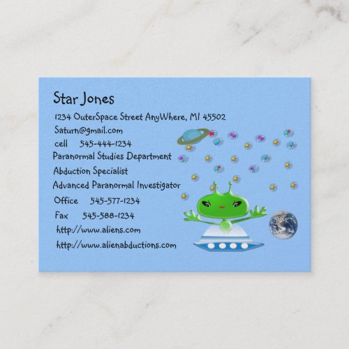 Cute Green Outer Space Aliens with Space Ship Business Card