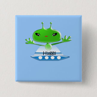 Cute Green Outer Space Aliens with Space Ship Button