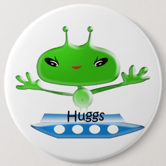 Cute Green Outer Space Aliens with Space Ship Button