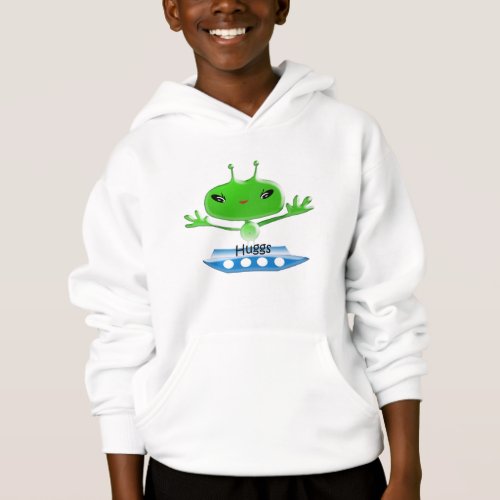 Cute Green Outer Space Aliens with Space Ship Hoodie