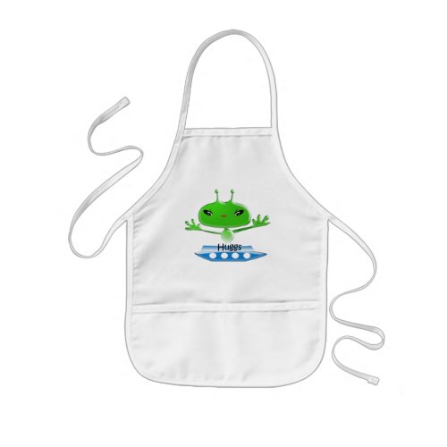 Cute Green Outer Space Aliens with Space Ship Kids Apron