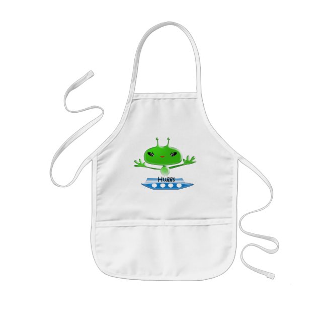 Cute Green Outer Space Aliens with Space Ship Kids' Apron (Front)