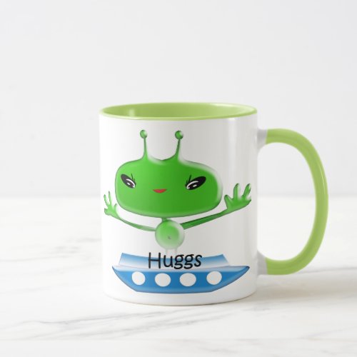 Cute Green Outer Space Aliens with Space Ship Mug