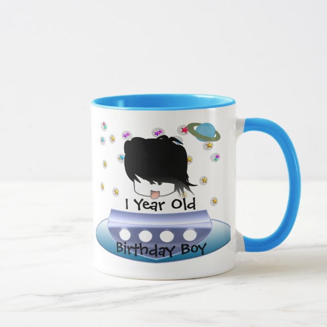 Cute Green Outer Space Aliens with Space Ship Mug (Right)