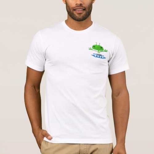 Cute Green Outer Space Aliens with Space Ship T_Shirt