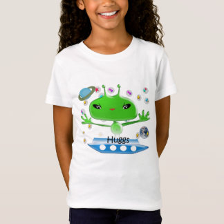 Cute Green Outer Space Aliens with Space Ship T-Shirt