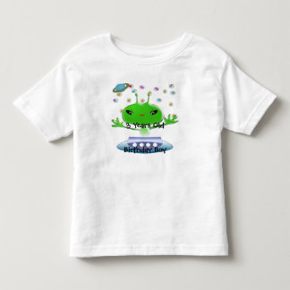 Cute Green Outer Space Aliens with Space Ship Toddler T-shirt